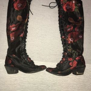 Jeffrey Campbell Joe Satin Embroidered Boots 8.5